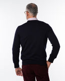 Dark Blue V Neck Sweater 100% Merino Wool