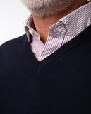 Dark Blue V Neck Sweater 100% Merino Wool