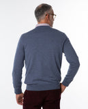 Blue V Neck Sweater 100% Merino Wool