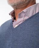 Blue V Neck Sweater 100% Merino Wool