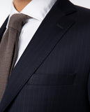 Dark Blue Suit Regular Stripes 100% Wool
