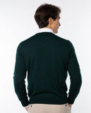 Camisola Decote V 100% Merino em Verde Escuro