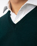 Dark Green V Neck Sweater 100% Merino Wool