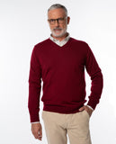 Camisola Decote V 100% Merino em Bordeaux Escuro