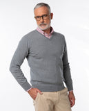 Grey V Neck Sweater 100% Merino Wool