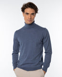 Camisola Gola Alta 100% Merino em Azul