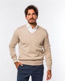 Light Beije V Neck Sweater 100% Cotton