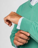 Green V Neck Sweater 100% Cotton