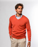Dark Orange V Neck Sweater 100% Cotton