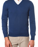 Blue V Neck Sweater 100% Wool