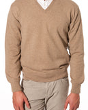 Dark Beige V Neck Sweater 100% Cashmere