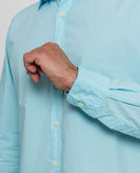 Camisa Casual 100% Algodão em Azul Turquesa