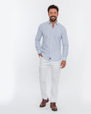 Camisa Casual 100% Algodão em Azul