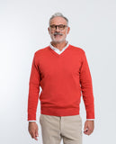 Dark Orange V Neck Sweater 100% Merino Wool