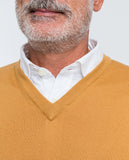 Dark Yellow V Neck Sweater 100% Merino Wool