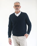 Dark Blue V Neck Sweater 100% Wool