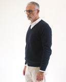 Dark Blue V Neck Sweater 100% Wool