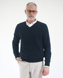 Dark Blue V Neck Sweater 100% Cashmere