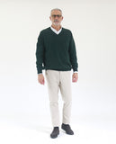 Dark Green V Neck Sweater 100% Wool