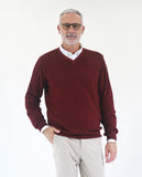 Camisola Decote V 100% Merino em Bordeaux