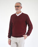 Camisola Decote V 100% Merino em Bordeaux