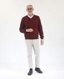 Bordeaux V Neck Sweater 100% Merino Wool