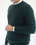 Dark Green Crew Neck Sweater 100% Wool