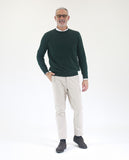 Dark Green Crew Neck Sweater 100% Wool