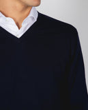 Dark Blue V Neck Sweater 100% Merino Wool